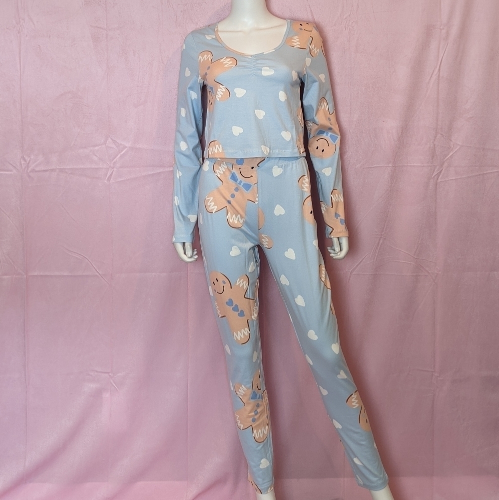ASOS Light Blue Gingerbread Crop Tee and Matching Leggings Christmas Pajamas